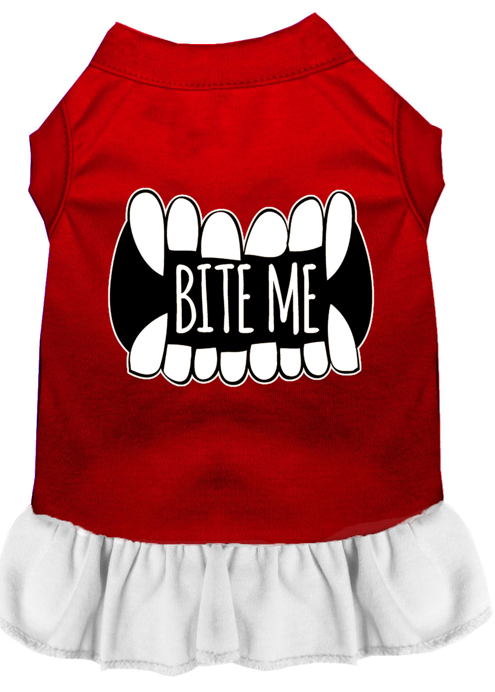 Bite Me Screen Print Dog Dress Red with White XL